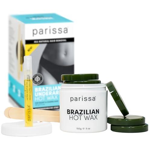 Parissa Parissa Brazilian Hot Wax Kit No-Strips needed and Microwavable for At-Home Hair Removal on Brazilian, Bikini or Underarm, Blue, (PW-HT30)