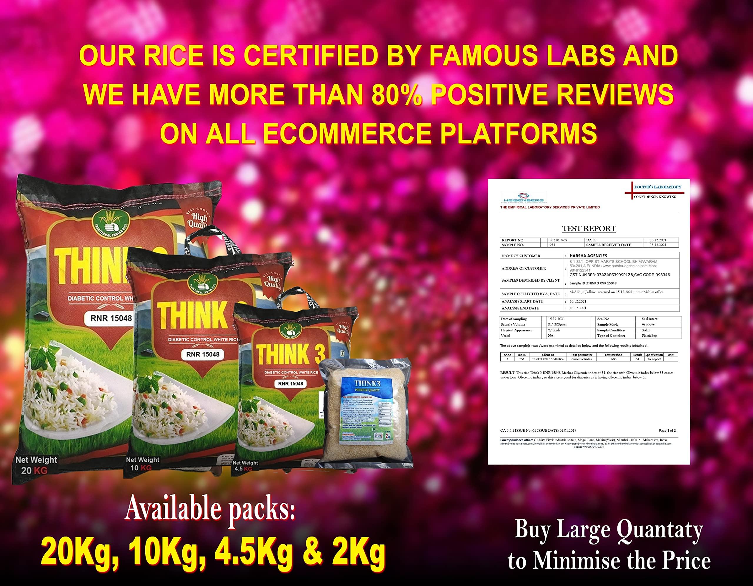 THINK3 THINK3 Diabetic Control White Rice RNR 15048 with Low glycemic Index (20 kg)