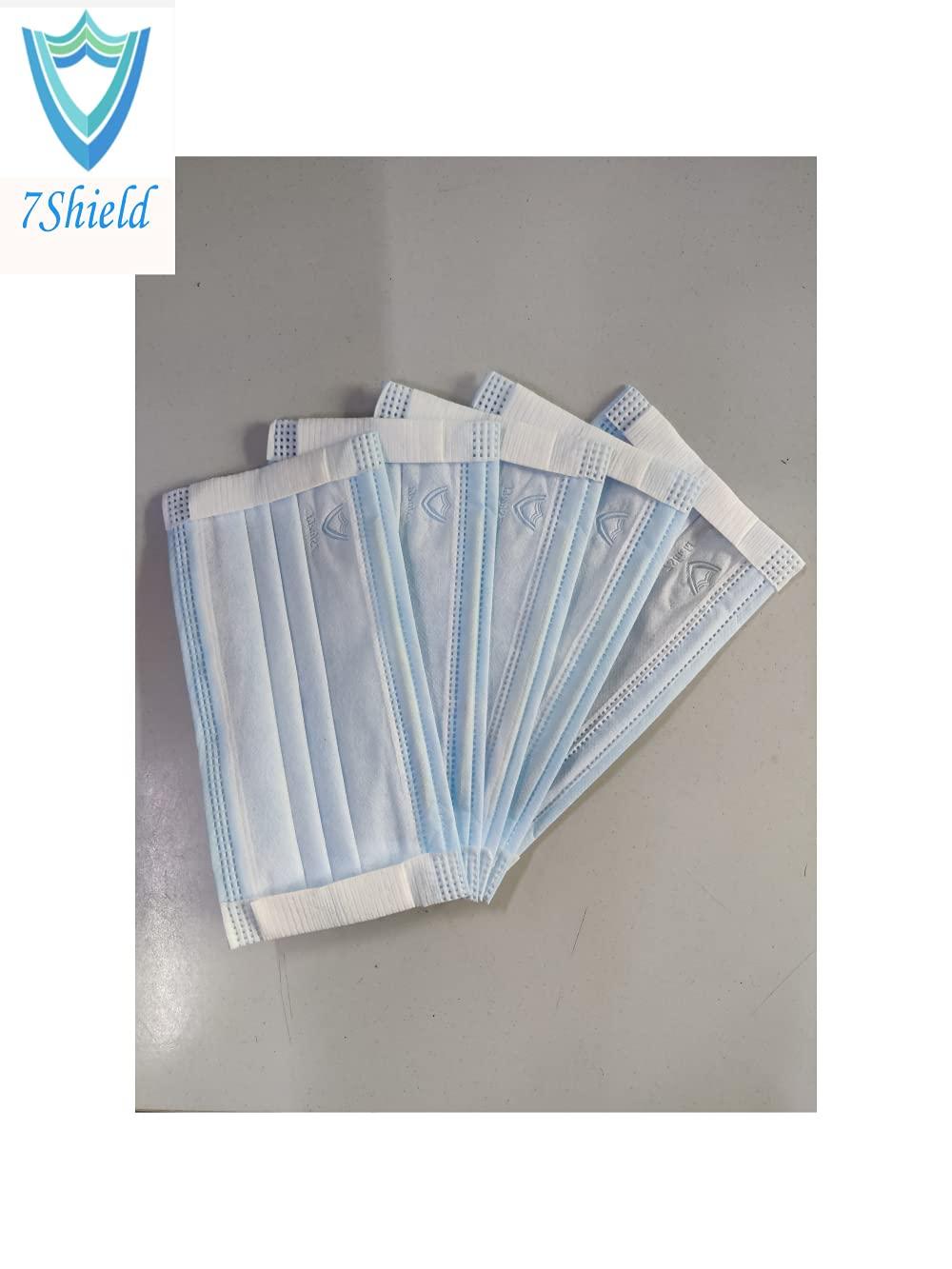 7Shield 7Shield Disposable Surgical 3Ply Unisex Mask - Ultra Soft Fabric Wide Ear Loop, Comfortable, Inbuilt Plastic Coated Nose Pin, CE and ISO Certified, Convenient Box Pack of 500 (Medical Blue Color)
