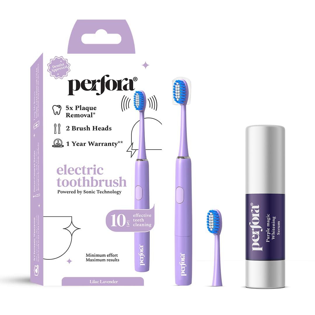 Perfora Perfora Adult Teeth Whitening Care|Lilac Lavender Electric Toothbrush|Purple Magic Whitening Serum Toothpaste|Purple Toothpaste For Teeth Whitening|Sls Free & No Artificial Sweetener|Pack Of 2