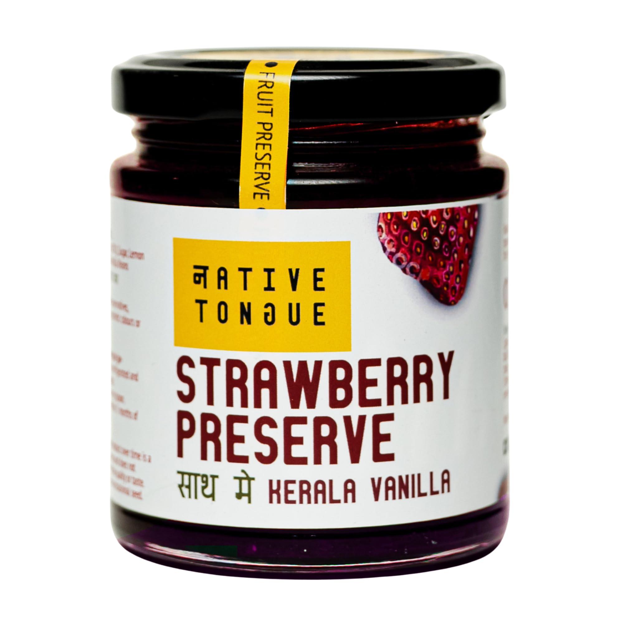 Native Tongue Native Tongue Strawberry preserve with Kerala Vanilla | 100% natural Strawberries Jam | 70% fruit | No preservatives | No artificial colours or flavours | 200 gms