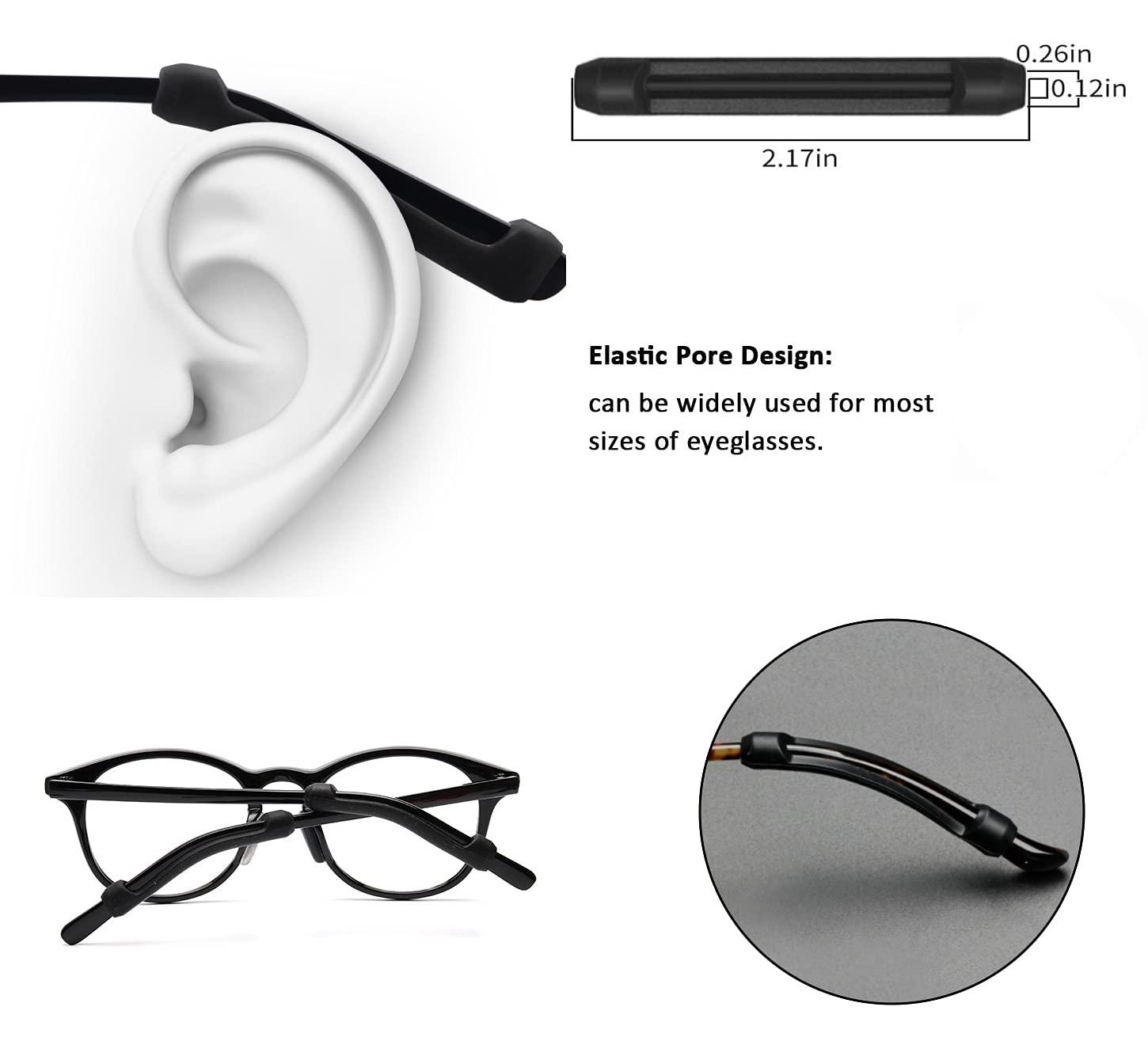 PTSLKHN PTSLKHN Silicone Eyeglass Temple Tips Sleeve Retainer, 5Pairs of Anti-Slip Elastic Comfort Glasses Retainers For Glasses, Sunglasses, Reading Glasses (Black)