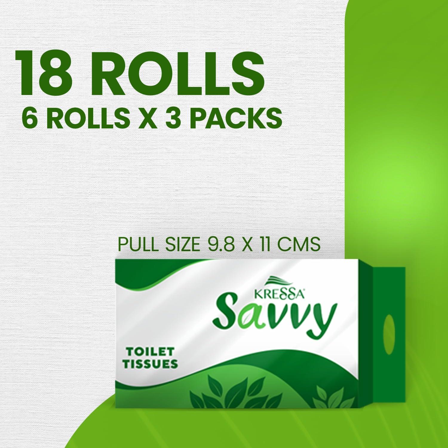 KRESSA Kressa Savvy 2 Ply Toilet paper Roll | 6 Rolls Per pack | Total 18 Rolls 3240 Pulls (Pack Of 3)