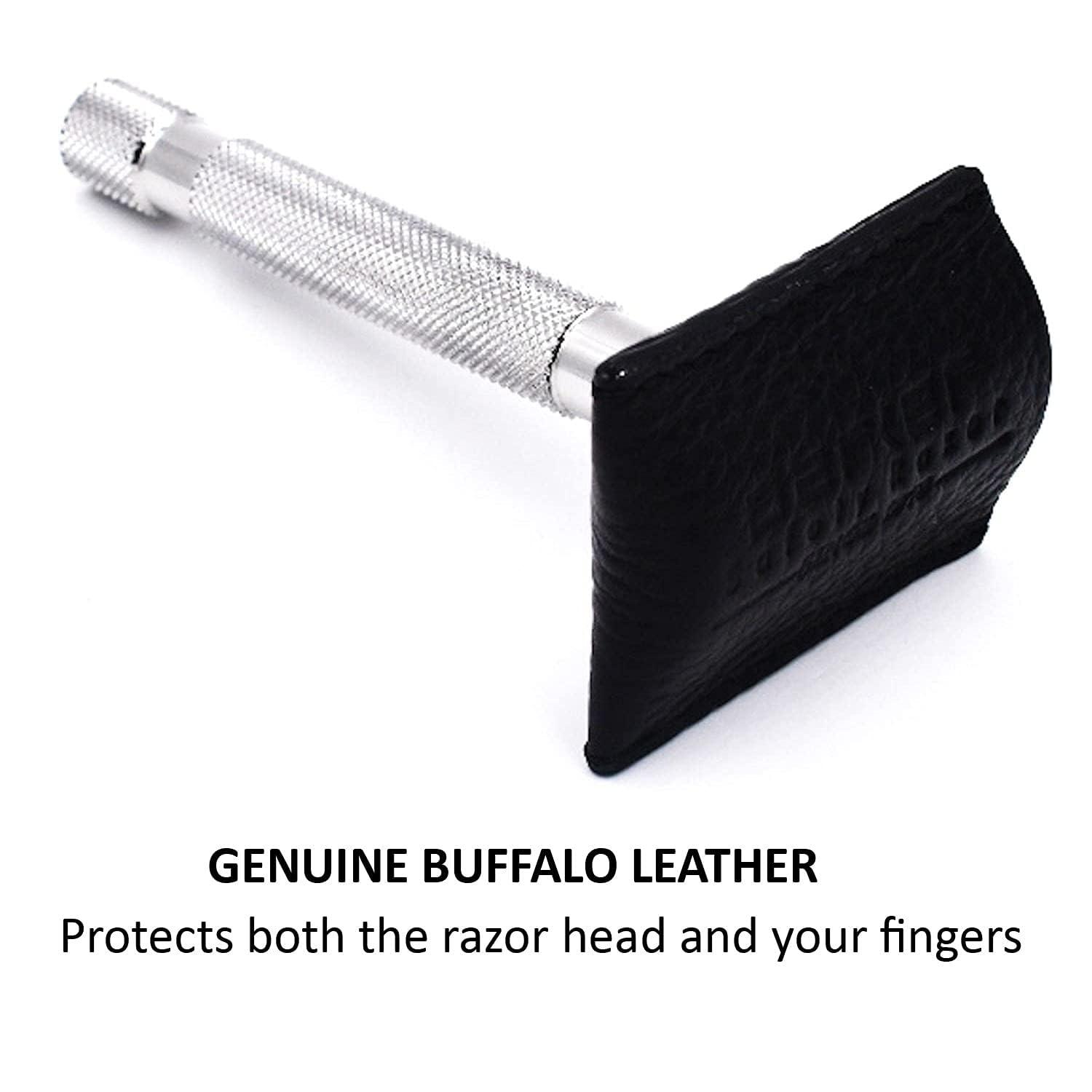 Parker Safety Razor Parker's Genuine Leather Double Edge Safety Razor Protective Sheath/Travel Cover - Fits All Standard Safety Razors - Color: Black