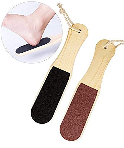 AKADO AKADO Double sided flat foot scrubber skin callus remover pedicure tool with wooden handle and hanging hook (pack of -1)