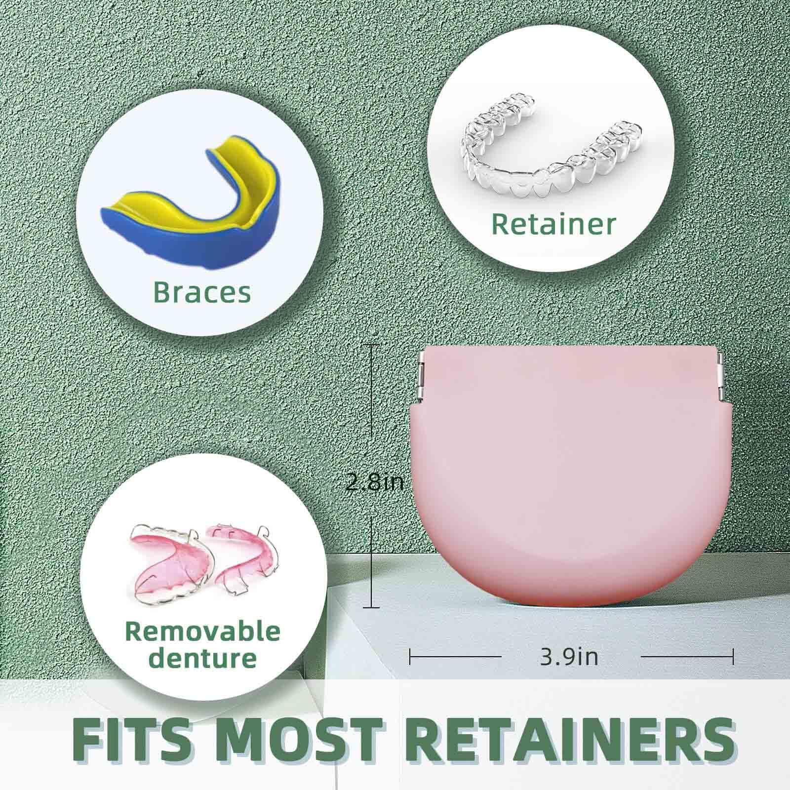 onbuwws Pink Cute Retainer Case with Vent Holes Food Grade Silicone Retainer Cleaner Case Dental Retainer Holder Case with Lanyard Slim Cool Thin Container Braces Case for Girls Women Kids Boys Men Portable Travel Denture Mouth Guard Aligner Case