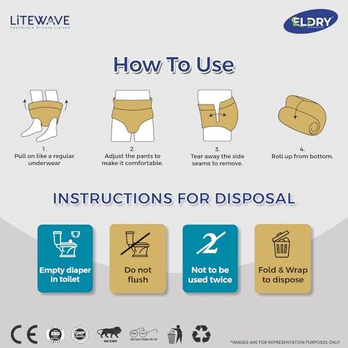 ELDRY ELDRY Unisex | Premium Soft Adult Pant Style Diapers | 10 Counts | Large (L) Size 76-132Cm (30\'\'-52\'\' Inch) | Leakproof, Wetness Indicator, 12 hrs Overnight Protection | (Pack of 1)