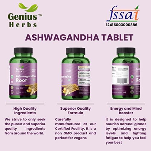 Genius Herbs Genius Herbs Ashwagandha Root Tablets - Stress Relief/Improves Muscle 500mg (180 Tablets) | 30 days Supply