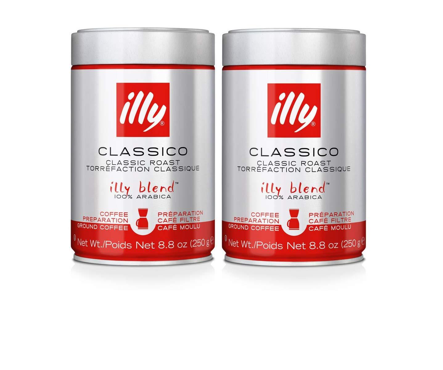Illy illy, Ground Coffee Drip Grind (Medium Roast, Blue Band), 8.8-Ounce Tins (Pack of 2)