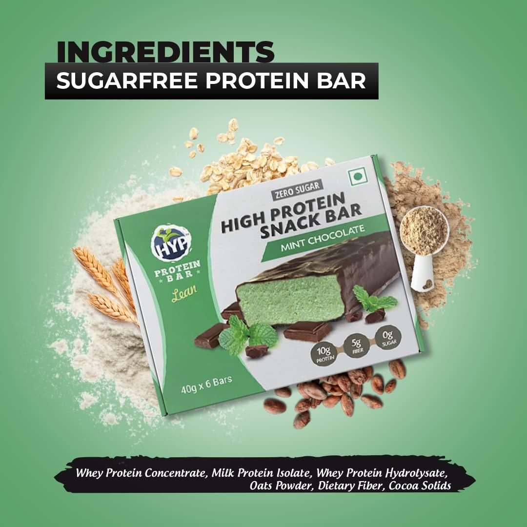 HYP HYP- Lean Sugar-Free Protein Bar Mint Chocolate (6x40g) | 10g Protein per Bar | High Fiber | Low Net Carb | Contains Whey Protein | Protein Snacks with No Soy Protein | Gluten Free Protein Bars