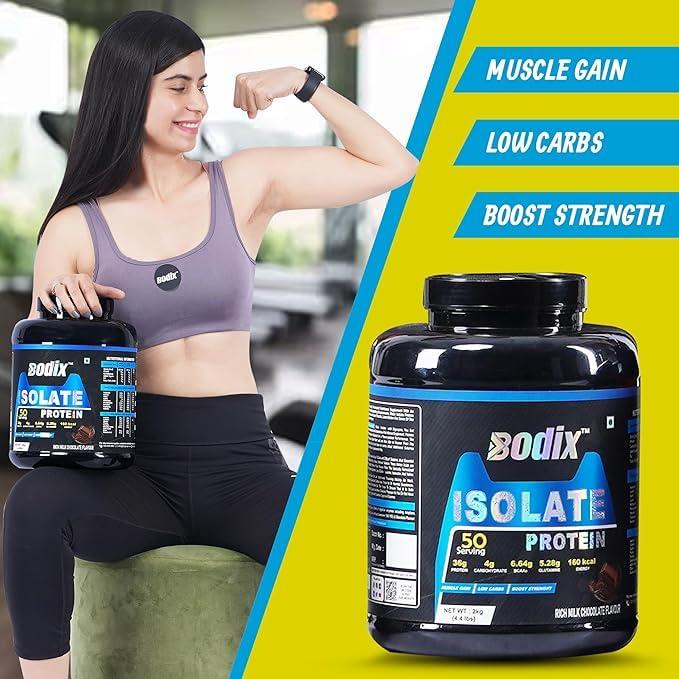 Bodix Bodix Low Carb Whey Protein Isolate Powder Choclate 1kg 36g Protein, 6.64g BCAA,5.28g Glutamine per Scoop