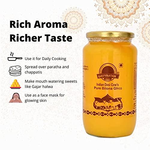 GAVYRATAN GAVYRATAN 100% Pure Tharparkar A2 Cow Ghee: Made Using Traditional Bilona Method in Glass Jar - Non GMO and Organic (Pack of 2)