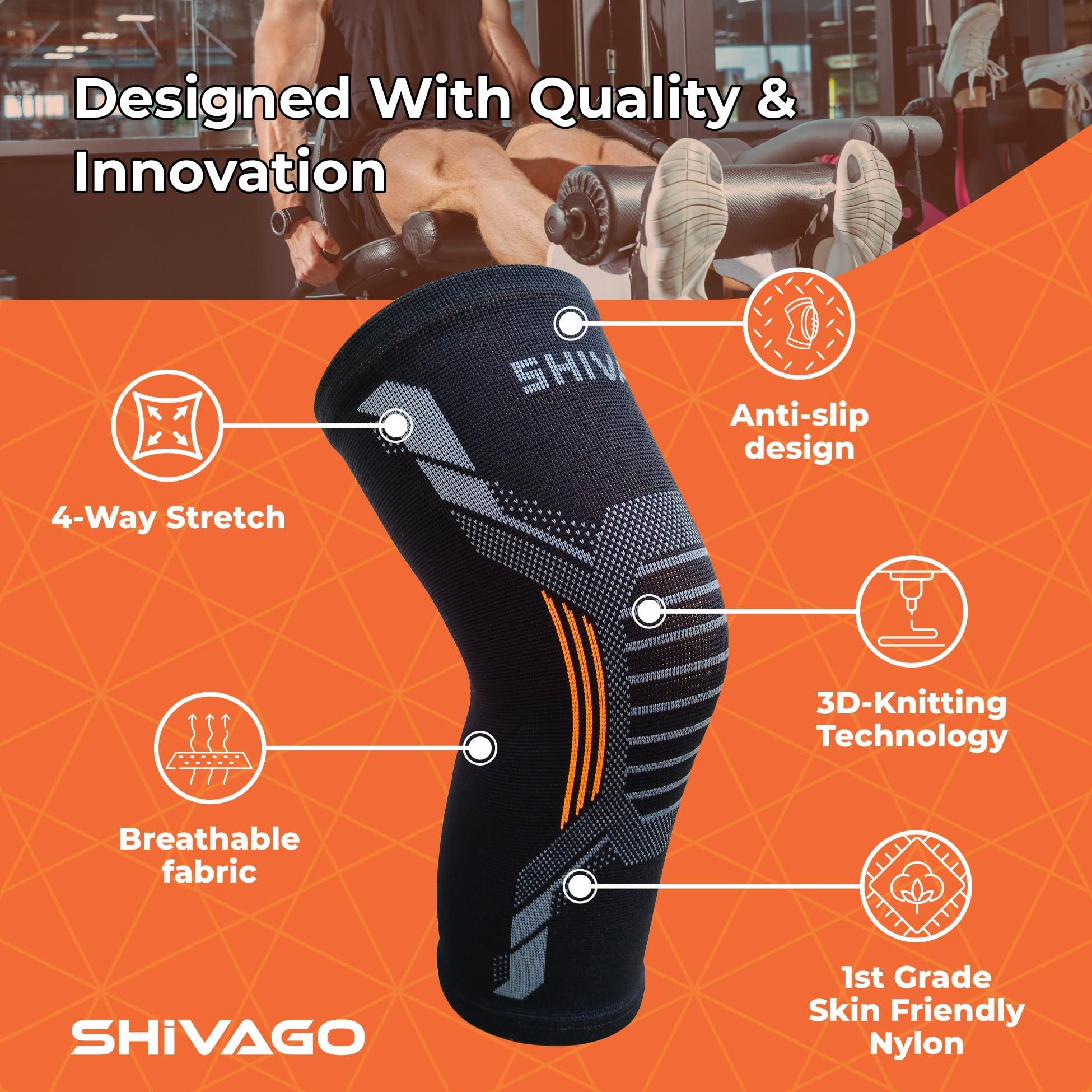 SHIVAGO Shivago 3D Seamless Compression Knee Cap for Men, Women, Gym. Sports | Pain Relief Knee Support | Knee Sleeve Leg Braces | Knee Socks (SVGVCT0032, L)