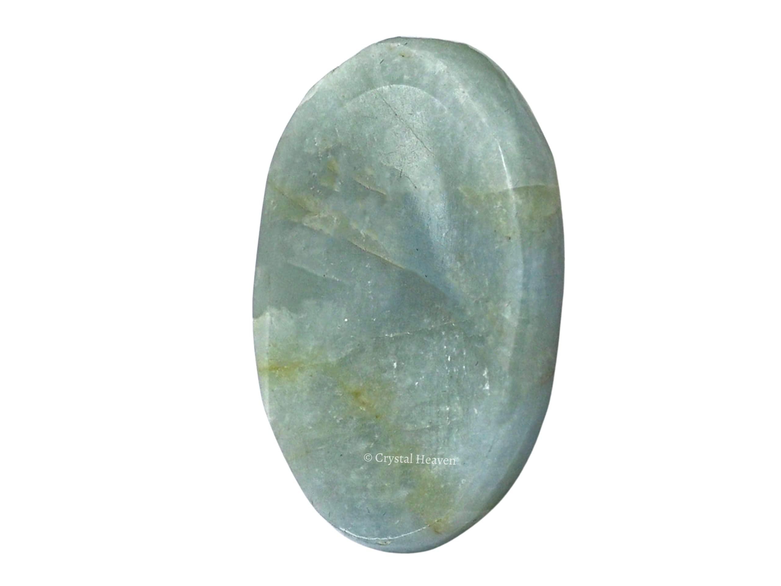 Crystal Heaven Certified Aquamarine Crystal Thumb Worry Pebbles Stones for Anxiety Stress Relief Massage - AAA Grade Original Healing Gemstone Agate Rubbing Stone for Yoga Meditation Spiritual Reiki Feng Shui