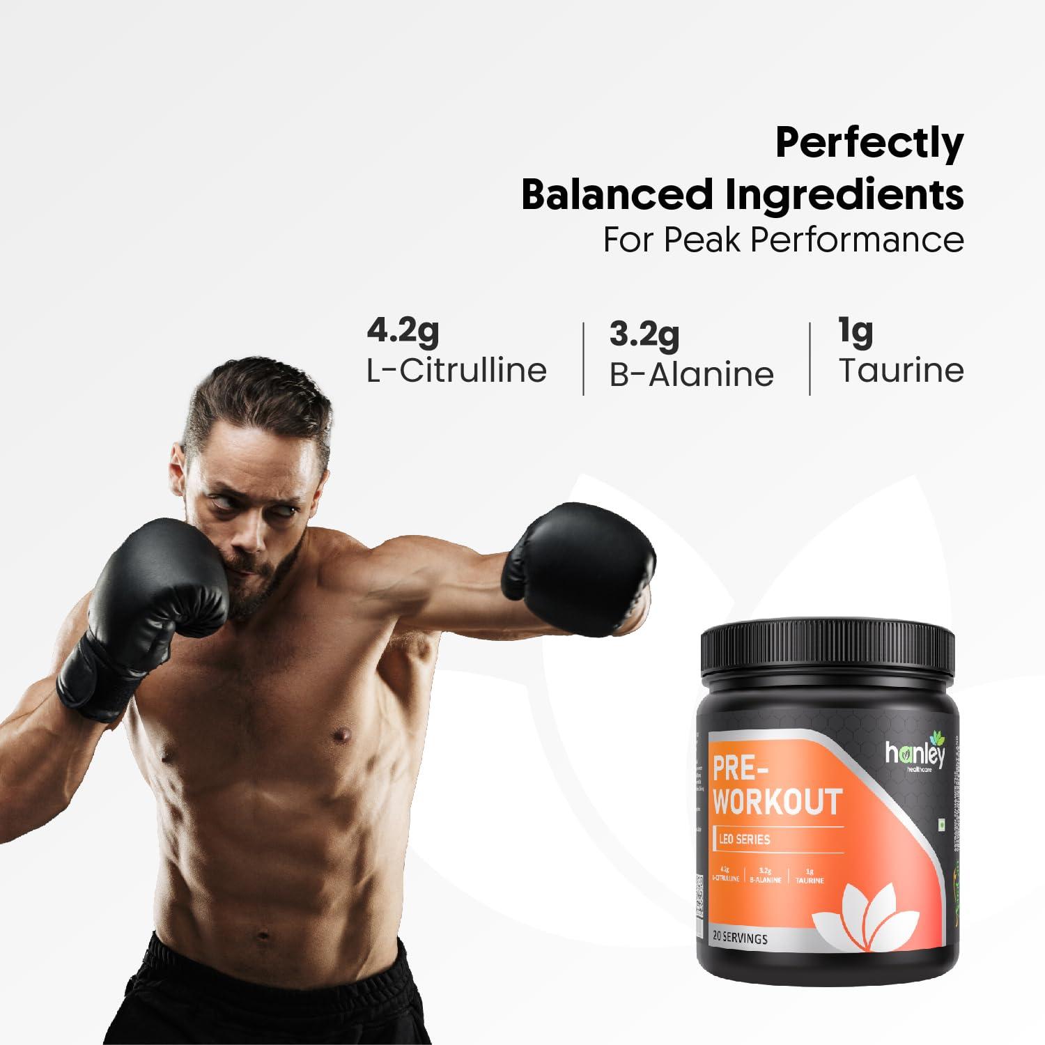 Hanley Healthcare Hanley Leo Pre-Workout with Astragin - Pre Workout Supplement for Men - Orange Flavor (20 Servings, 300g)