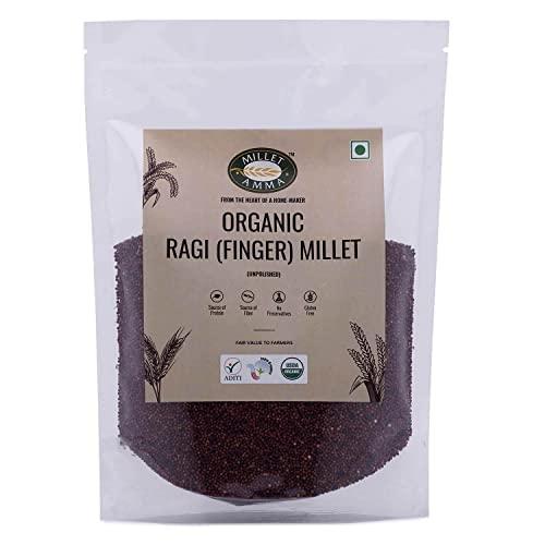 MILLET AMMA Millet Amma Unpolished CERTIFIED ORGANIC Ragi (Finger Millet) Grains | 2 Kg (1kg x 2 Packs) | (Kelvaragu,Nachni,Ragulu)