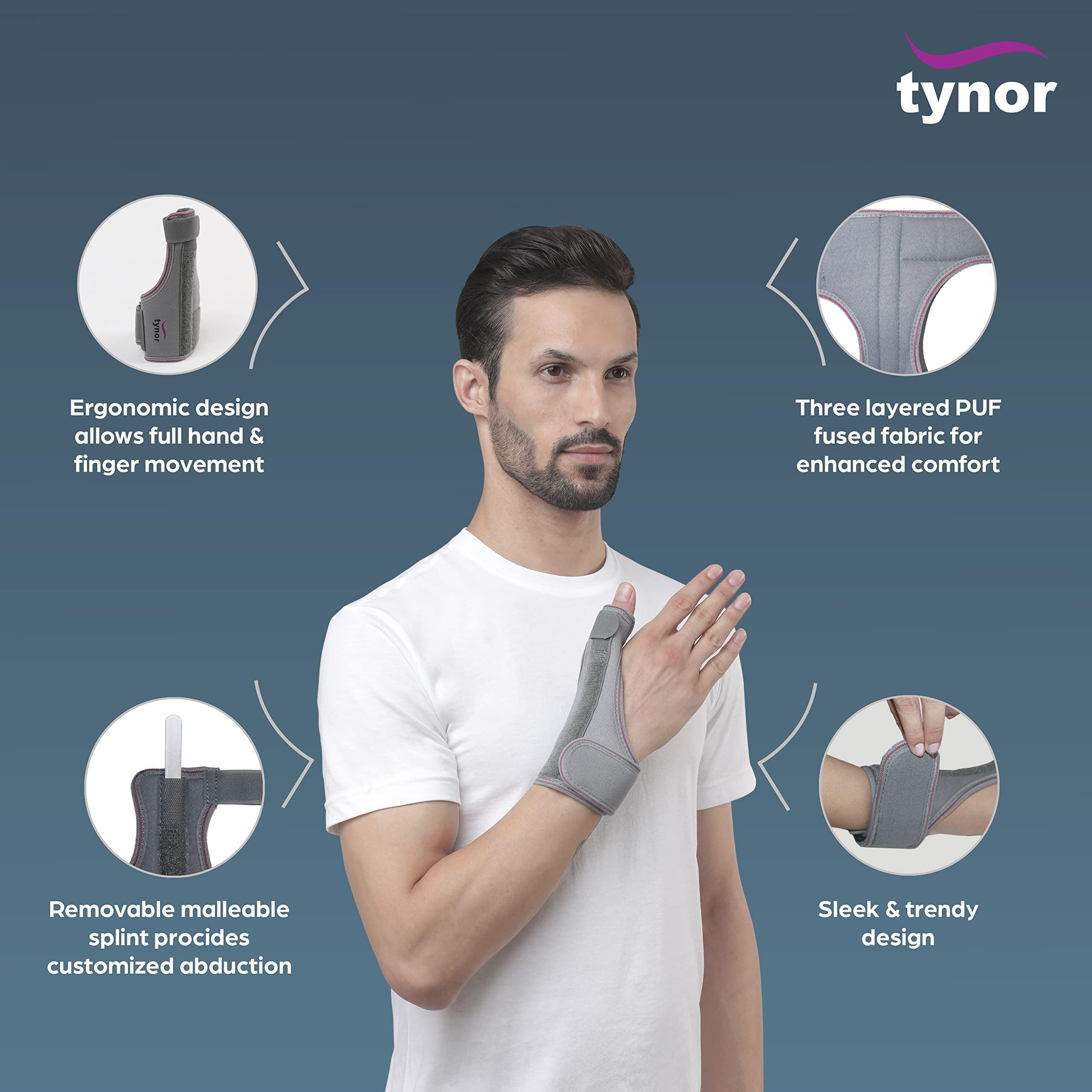 TYNOR Tynor Thumb Spica Splint, Grey, Universal Size, 1 Unit & Tynor Wrist Brace with Thumb for wrist support, Grey, Universal Size, Non toxic,1 Unit