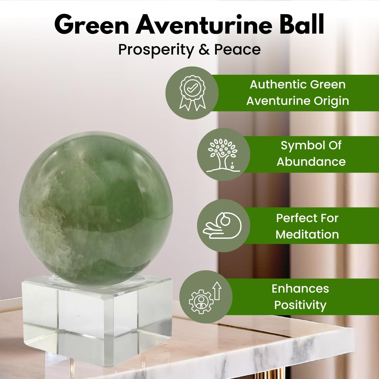 Plus Value Plus Value Natural Green Aventurine Ball Sphere - Reiki & Healing Crystals Vastu Feng Shui Chakra Aura Meditation (100 to 200grams with Stand)