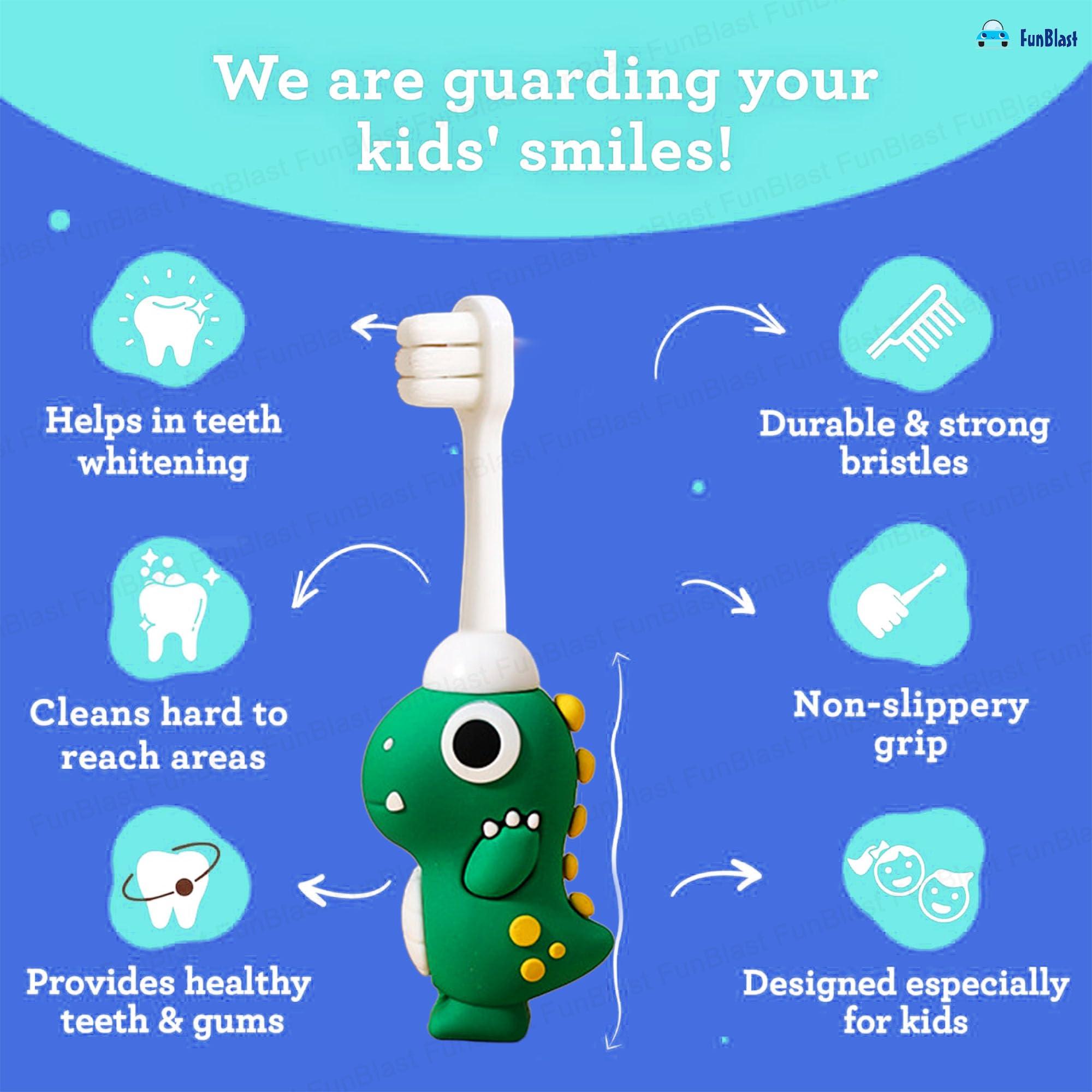 FunBlast FunBlast Kids Toothbrush Cute Dino Design Soft Tooth Brush, Extra Microfiber Soft Bristles Toothbrush for 3-6 Years old Children, Manual Toothbrush for Kids (Green)