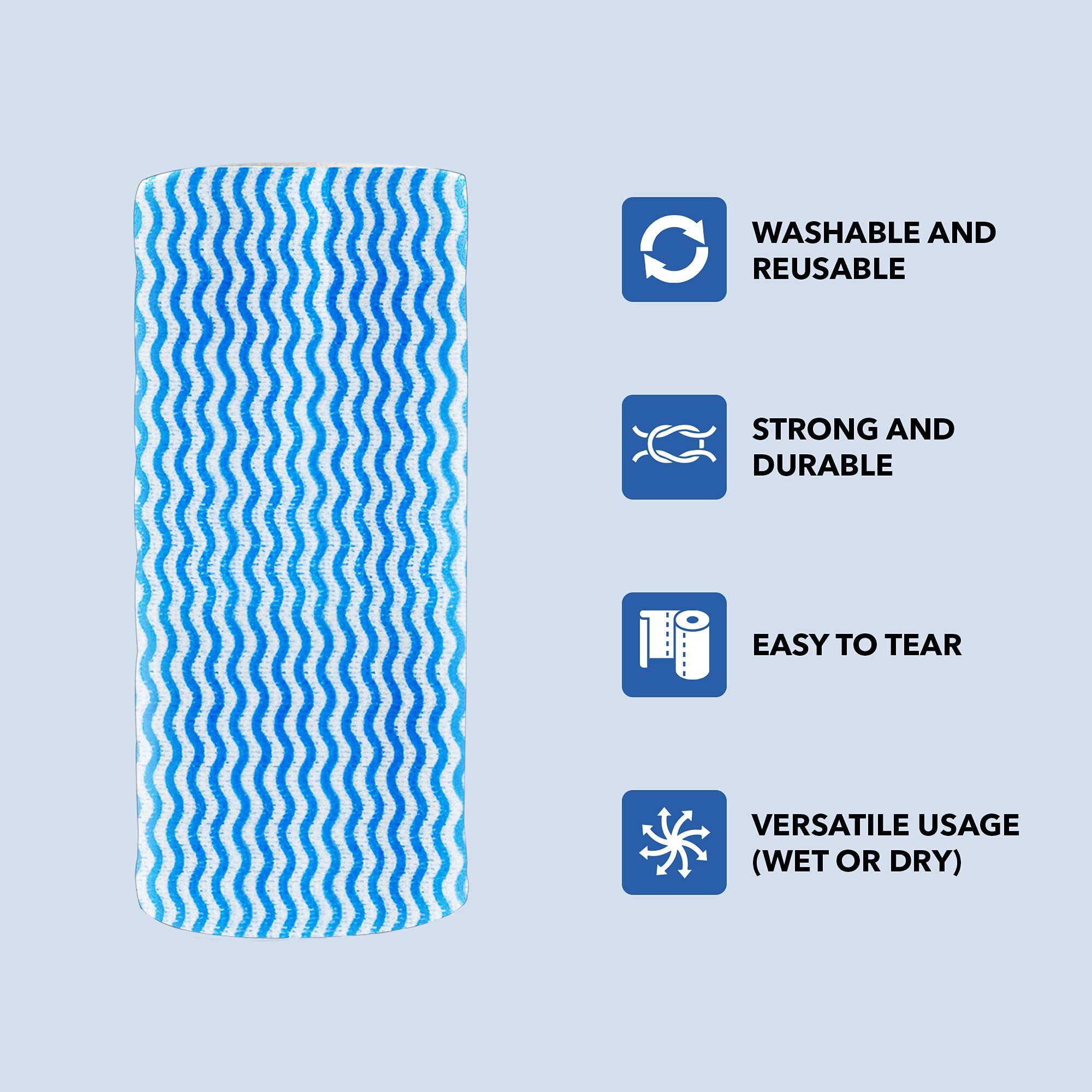 MONDO Mondo Kitchen Wipes for Cleaning (1 Ply, 80 Pulls) | Pack of 2 Kitchen Rolls | Washable & Reusable Tissue Roll for Kitchen | Soaks Oil Spills Quickly | Kitchen Cleaning Wipes | Kitchen Roll Reusable