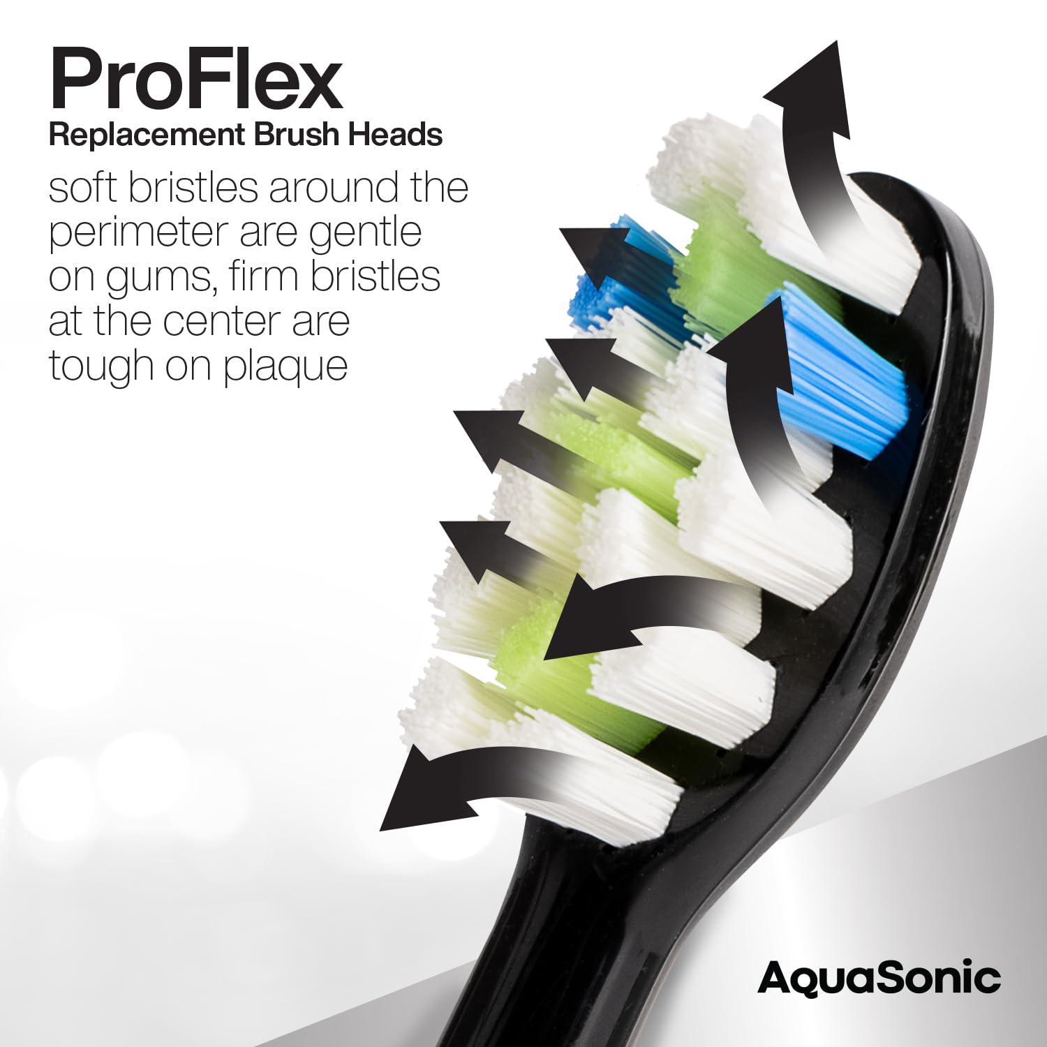 Aquasonic AquaSonic ProFlex Brush Head Replacement 3-Pack - Upgraded ProFlex Brush Heads For Improved Plaque Removal