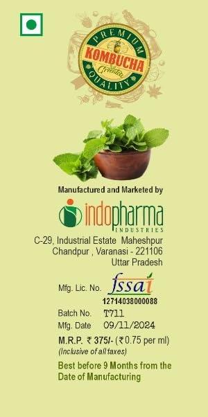 Indopharma Industries Indopharma Industries Refreshing Kombucha Green Tea, for Holistic Wellness, Inner Balance, and Vitality, Natural detoxifying, Gut Friendly Kombucha Drink (Tulsi, Pack of 1)