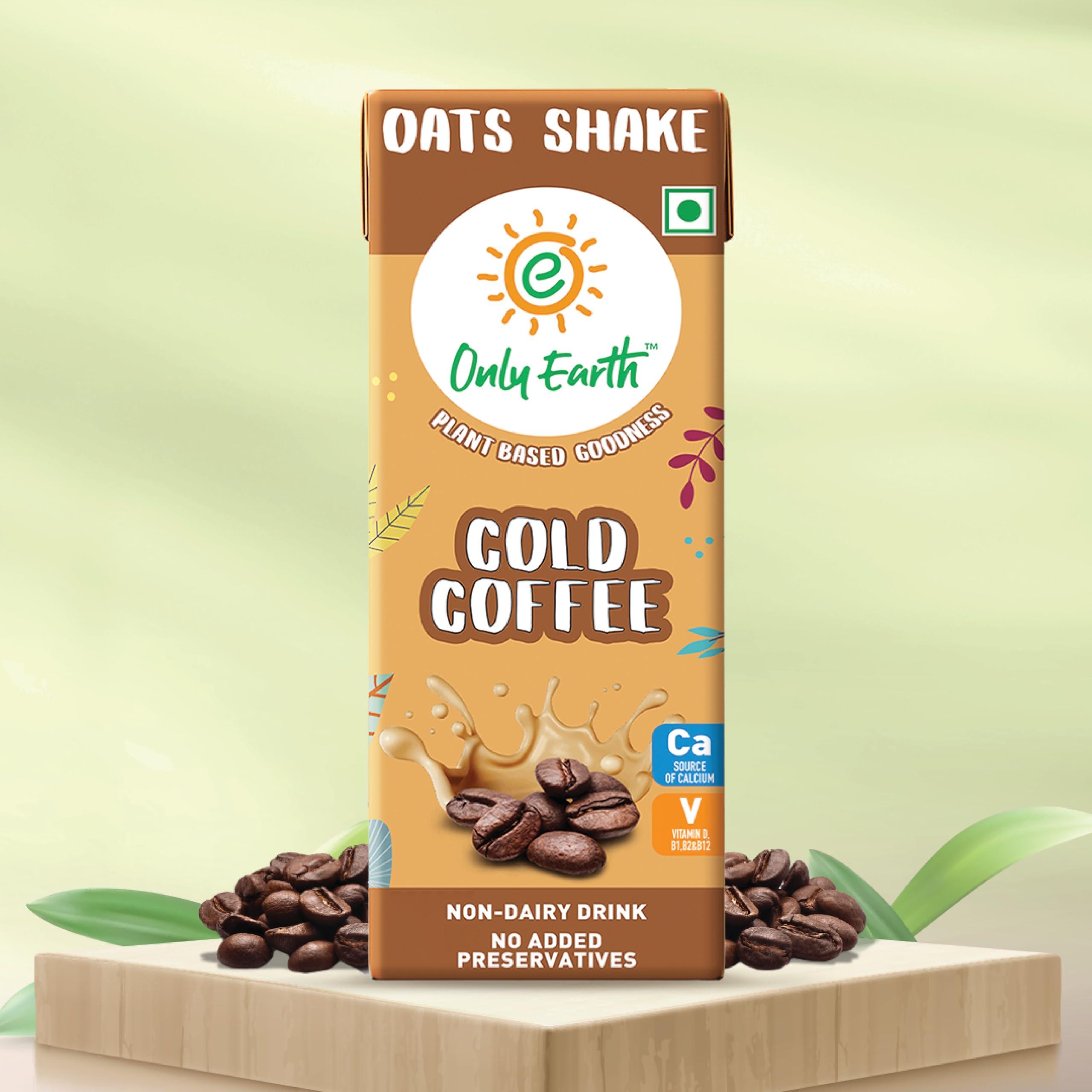 Only Earth Only Earth Oats Shake | Cold Coffee | Vegan | Plant-based | Lactose-free | No Added Preservatives, Colors | Low Fat | Cholesterol-free | Guilt-free | With Calcium, Vitamin D, B1, B2 & B12 (6 Packs)