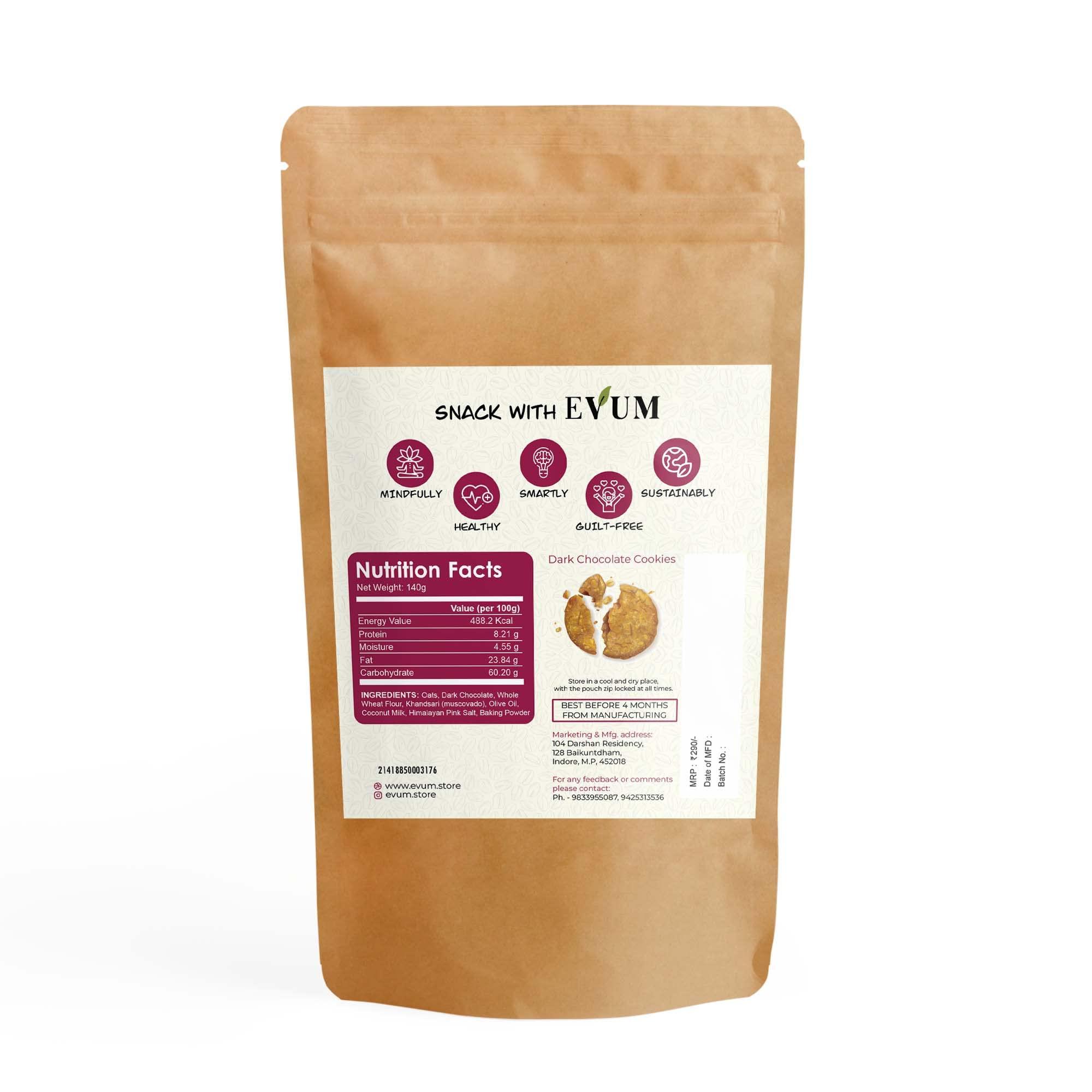 EVUM EVUM Dark Chocolate Cookies (500 gm) | Premium Handmade Vegan Cookies | Healthy & Tasty Snacks | Freshly Baked Guilt Free Chocolate Cookies | No Maida | No Refined Sugar | No Preservatives