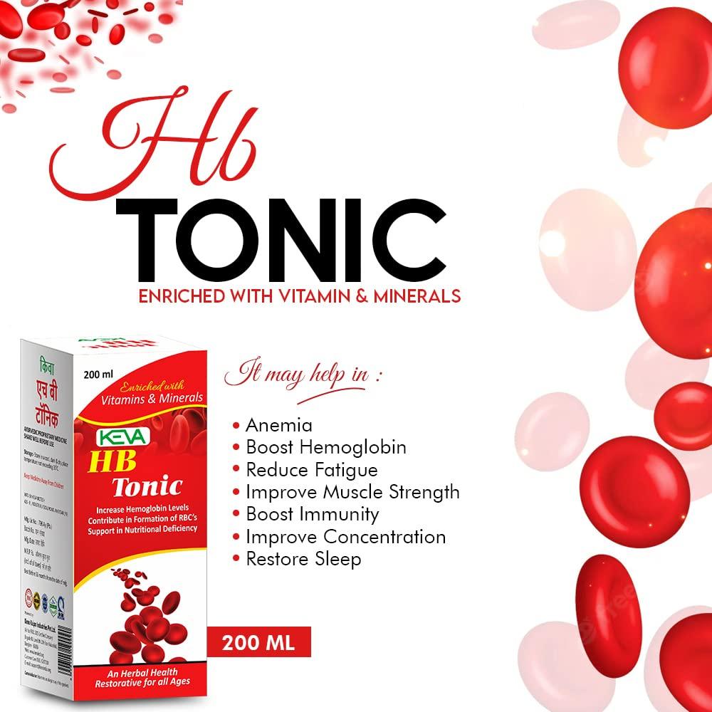 KEVA Keva HB Iron Tonic Syrup - Ayurvedic Iron Tonic Syrup Extract of Amla, Ashwagandha, Shatavari, Arjuna, Purnava, Bhringraj, Brahmi, Tulsi, & Shankhpuspi - Increase Iron for Men & Women 200ml