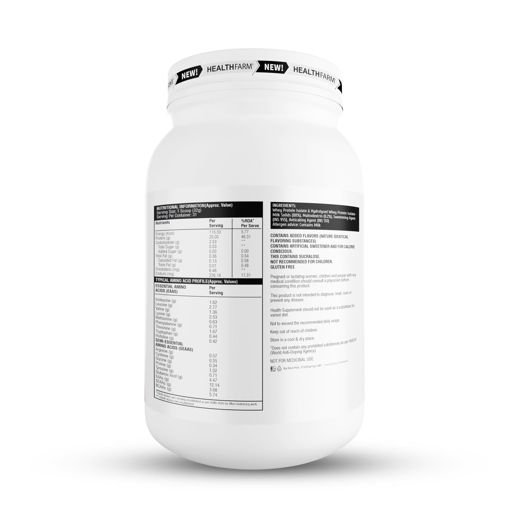 HEALTHFARM Healthfarm Muscle Whey Isolate Protein Powder, 100% Pure Isolate with Lab tested for Purity (Strawberry Delight, 1kg)