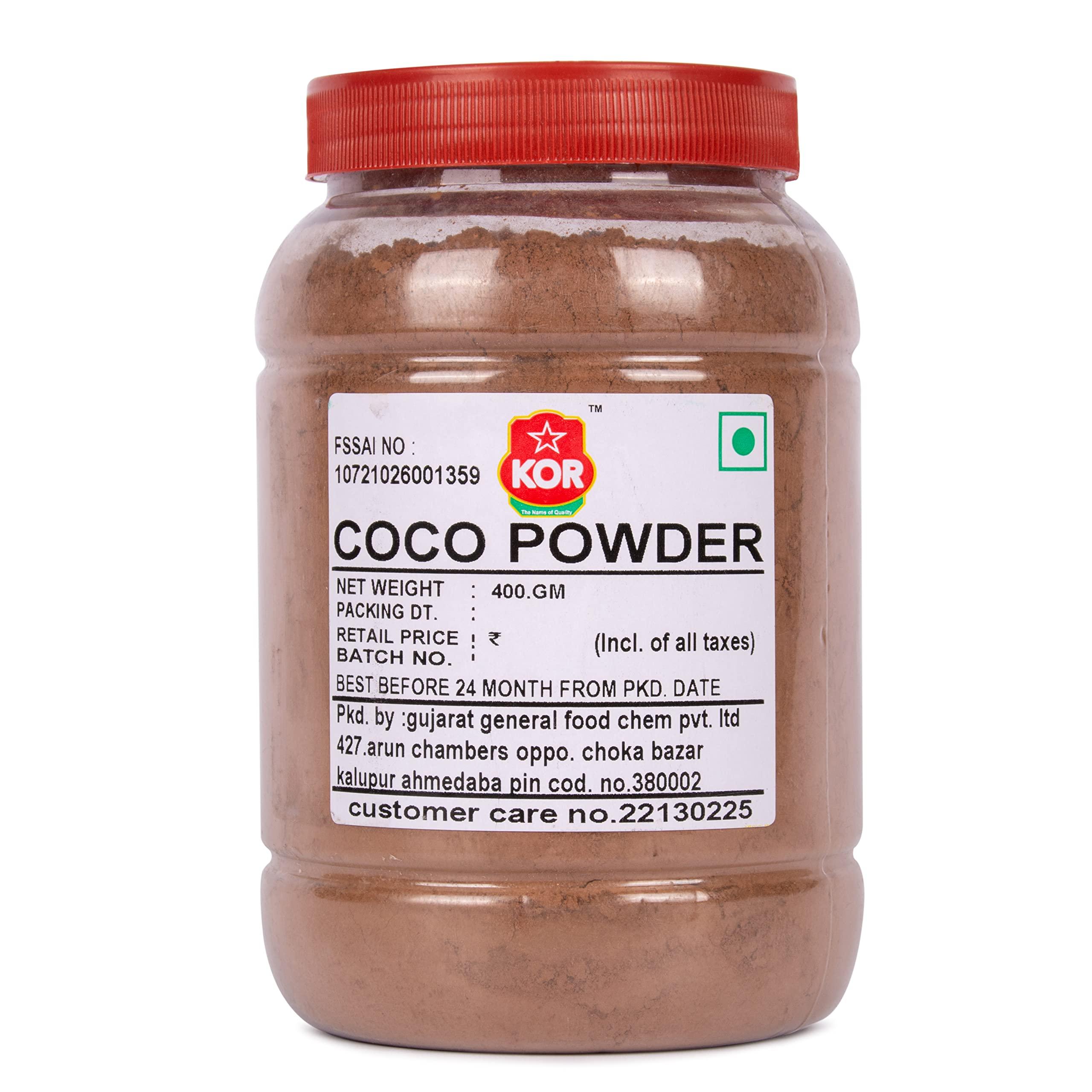 KOR KOR Natural Cocoa Powder - 400 Grams (Pack Of 1) | Used in Biscuits, Ice Cream, Dairy Drinks and Cakes | Shakes, Smoothies, Frosting Making | unsweetened Powder