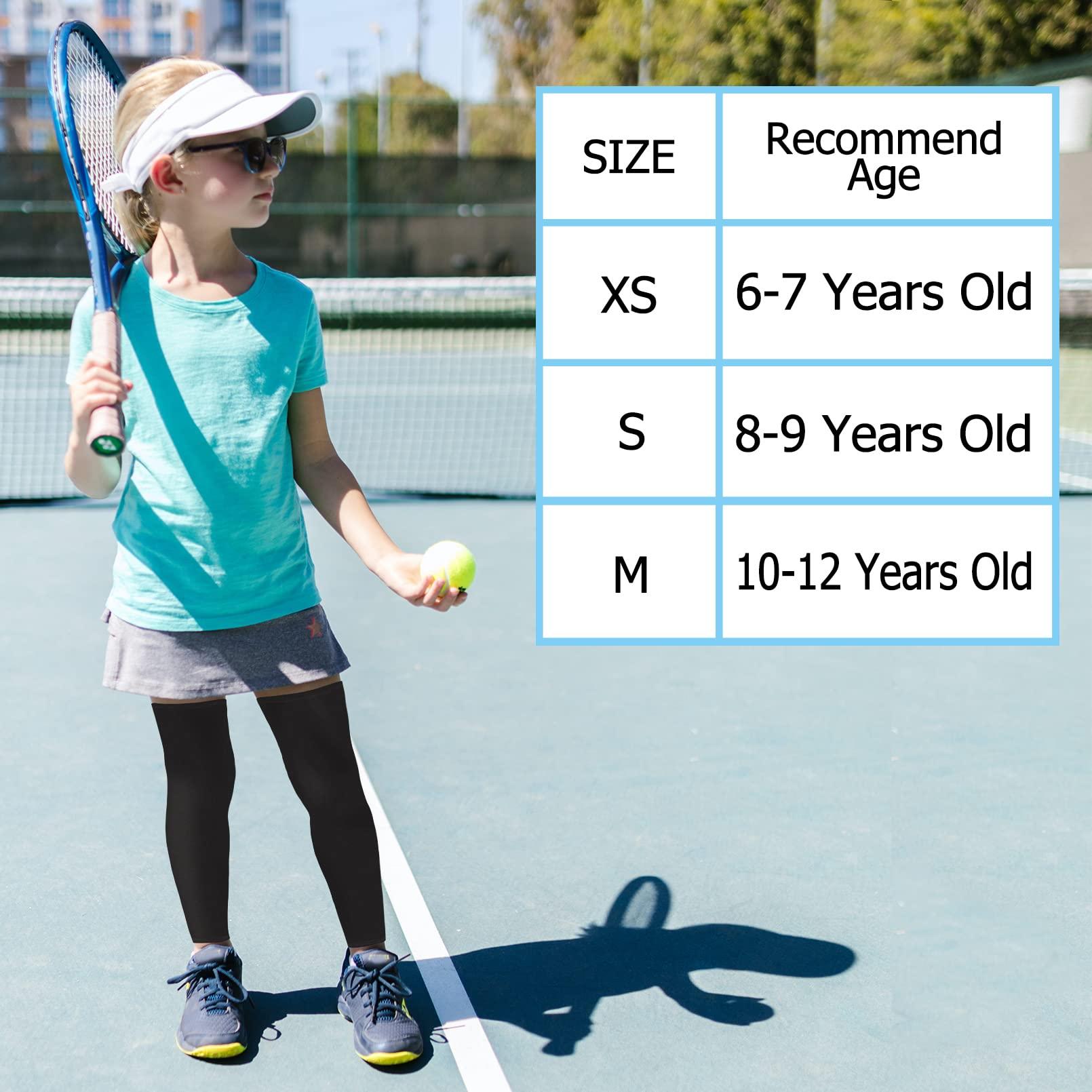 Luwint Long Compression Leg Sleeves for Kids - Luwint Comfortable Non-Slip UV Protection Thigh Calf Brace Support for Basketball Running Cycling, 1 Pair (Black M)