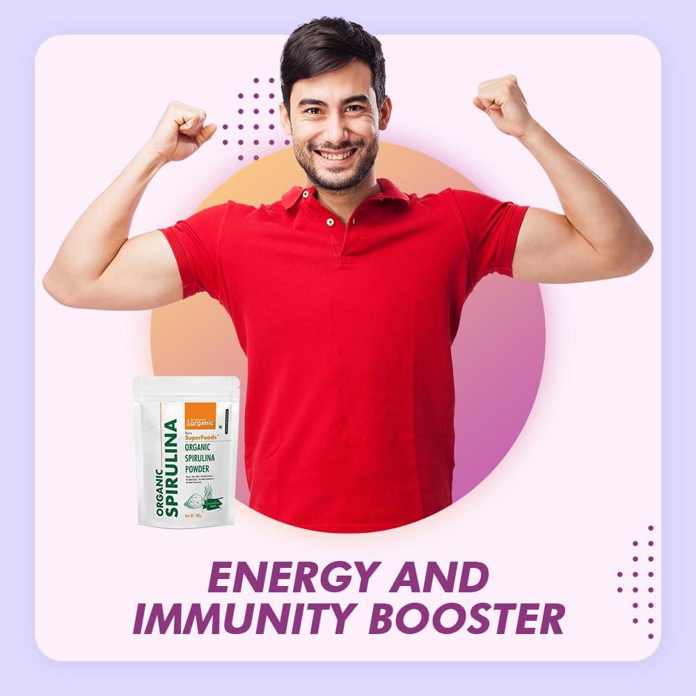 HealthyHey Organic HealthyHey Organic Spirulina Powder Micro Superfoods, Rich in Protein, Vitamins & Minerals - 100 g + AndMe Protein Shaker Bottle Green (700ml) - Gym Shaker for Men and Women workout