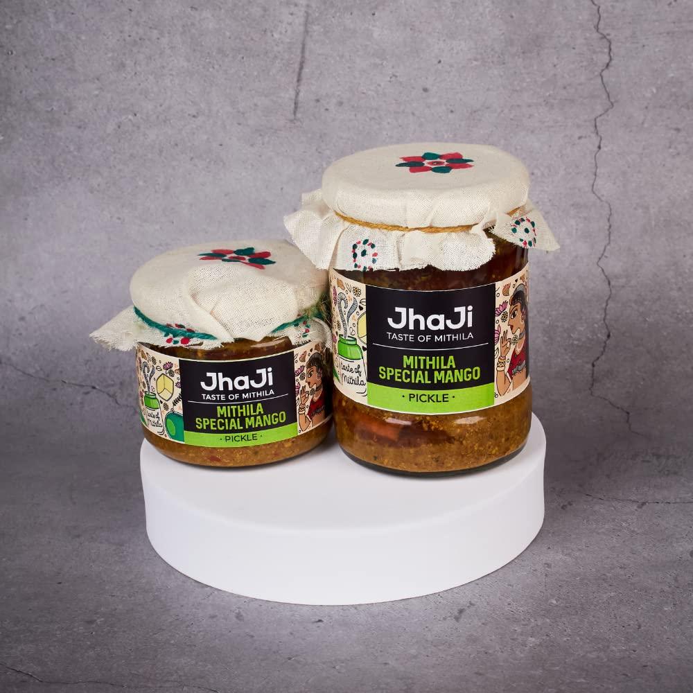 JhaJi - Taste of Mithila JhaJi - Taste of Mithila Special Mango Pickle|Bihari Style Aam Ka Achaar|Tangy & Spicy|Masaledaar & Khatta|1-Inch Mango Pieces|Sun-Dried. No Artificial Preservatives & Colors|Bihari-Style Pickle,250G