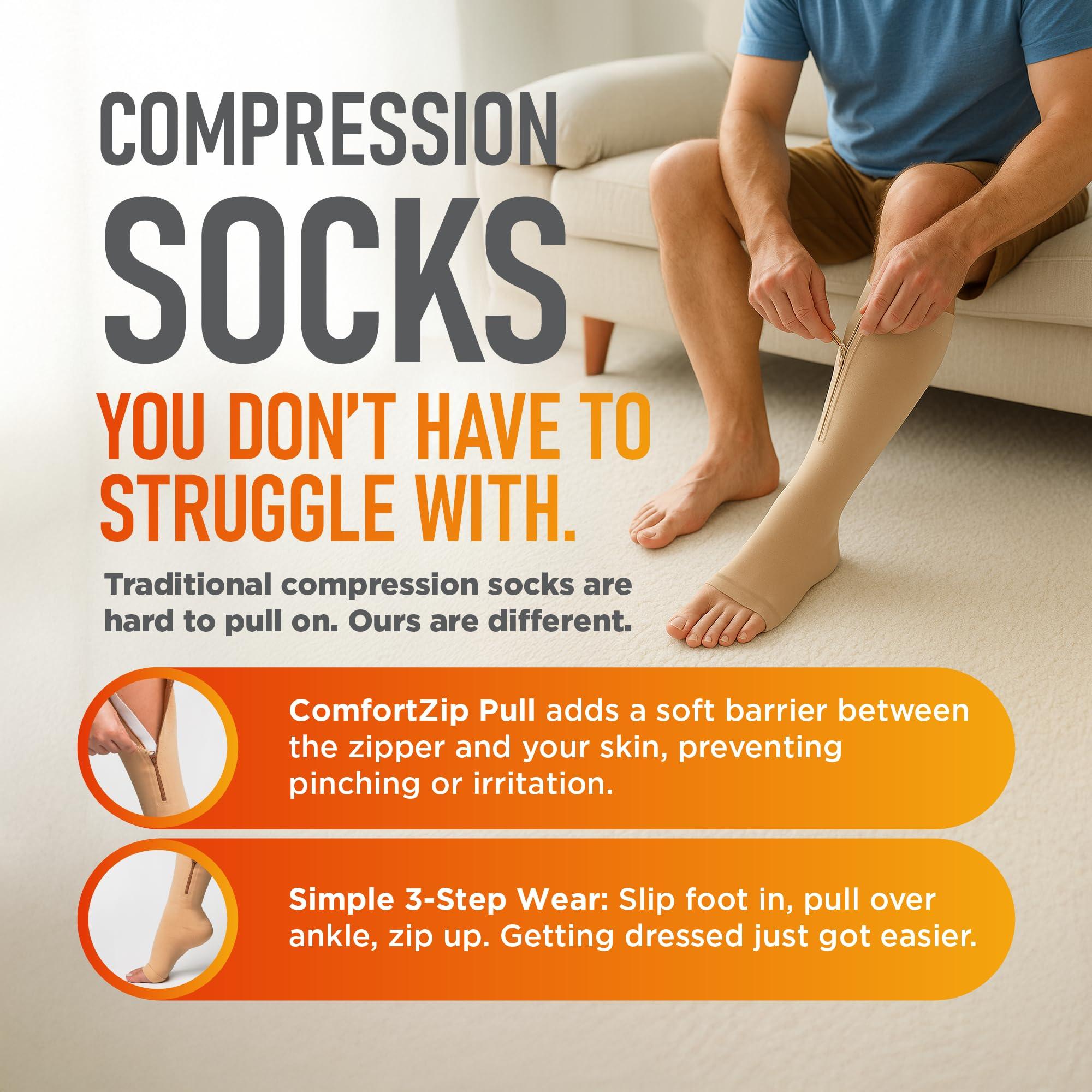 Lemon Hero Lemon Hero Medical Compression Socks - Open Toe 15-20 mmHg Zipper Compression Stockings for Men and Women Lightweight compression socks for Pregnant Women & Nurses Large, Beige [1 Pair]