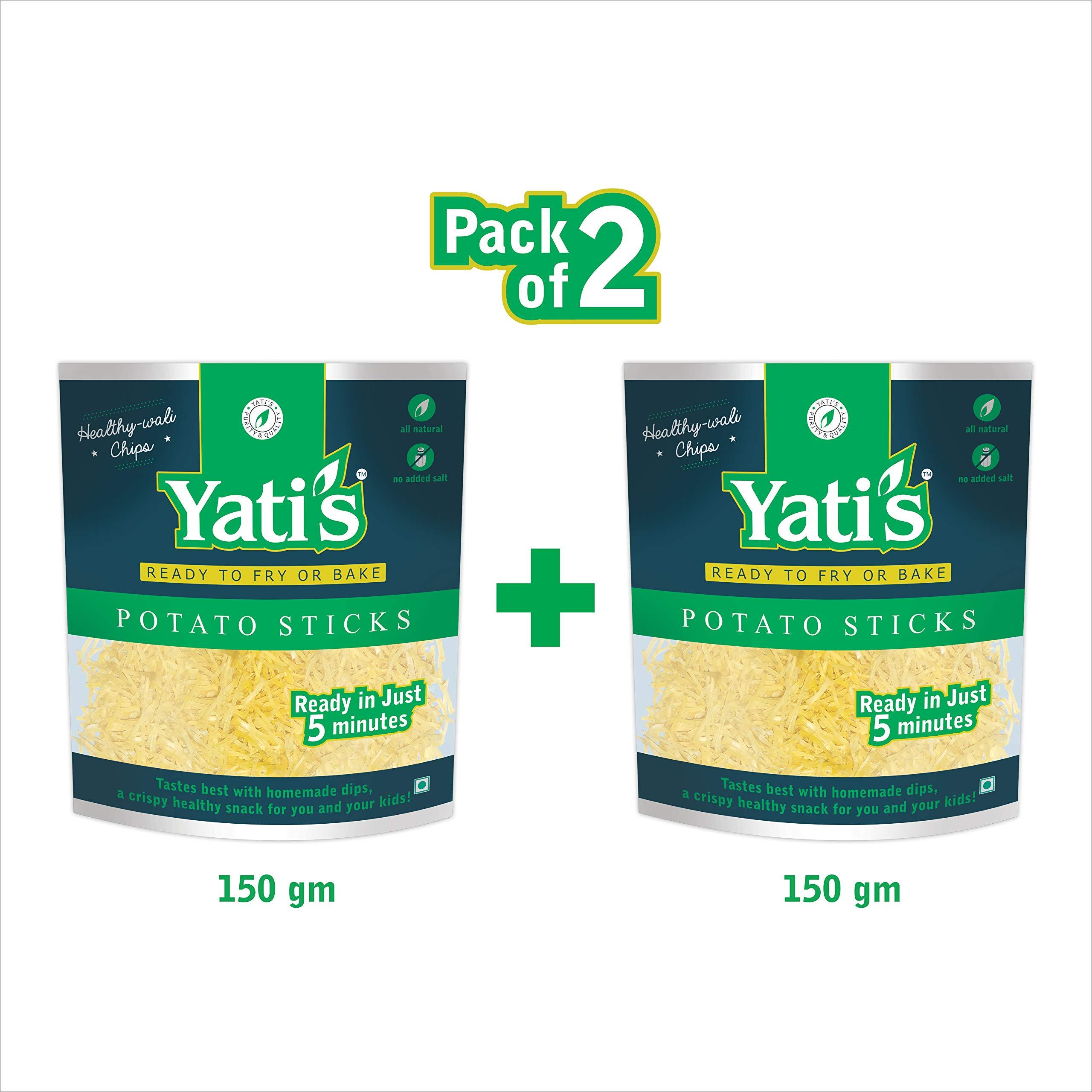 Yati's Yatis Dry Potato Sticks (Laccha/Sev), Ready to Fry or Bake Crispy & Crunchy Snack, No Preservatives, Perfect Tea-Time & Party Snack, Fully Falahari for Fasting - 300g (150g x 2)