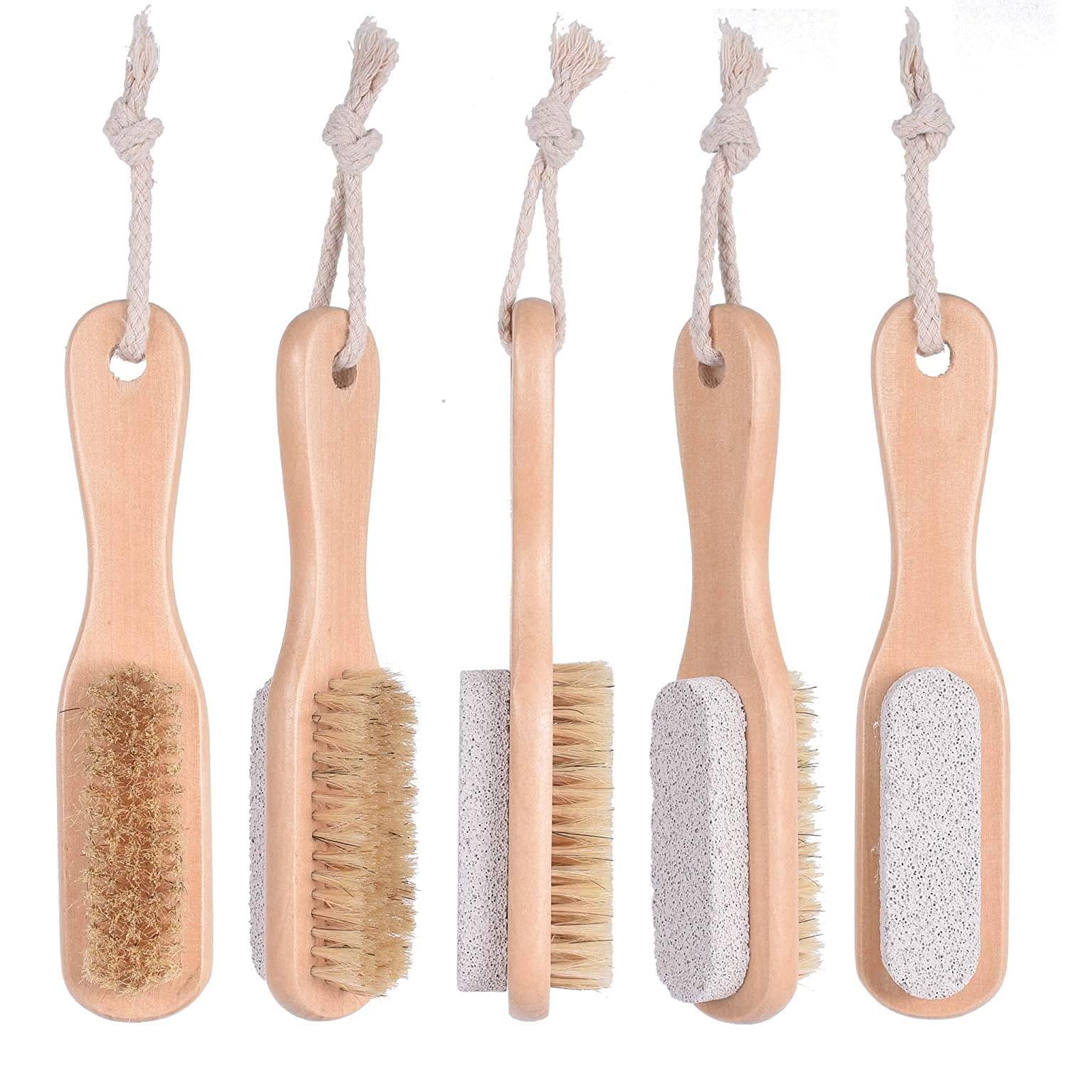 Amzgear Amzgear Natural Pumice Stone Combo foot Brush, Body Exfoliating Double Side Soft Bristle Wood Brush, Suitable for Pedicure Brush Kit Tool for Cleanse, Scrub & File Dead Skin Callus Remover (Pack of 1)