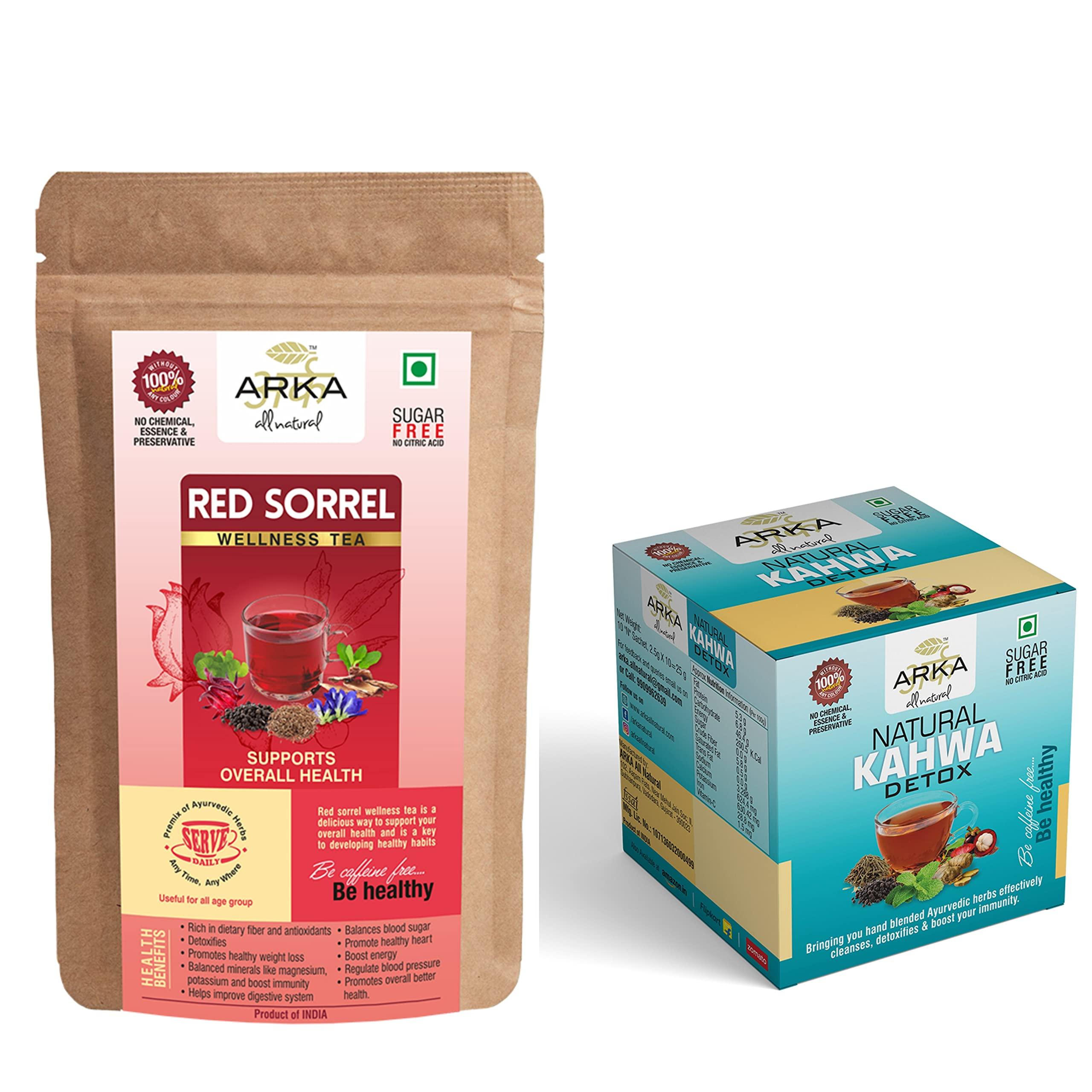 Arka All Natural Arka All Natura Combo Red Sorrel Tea + Natural Kahwa Kokum Ginger Detox Tea (10 Sachets in Box) Detox Herbal Wellness Tea | Sugar & Caffeine Free - 30 Sachets in Each