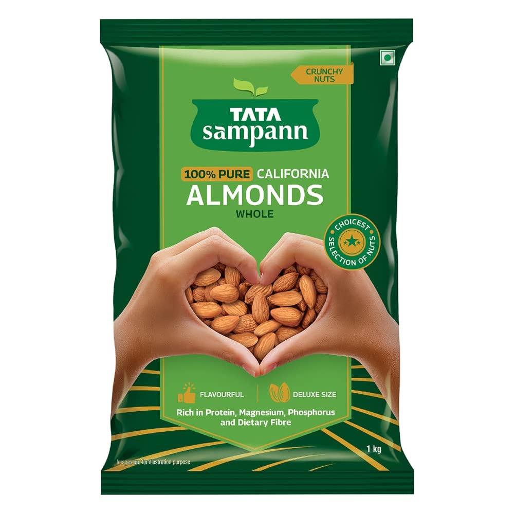 Tata Sampann Tata Sampann Pure California Almonds Whole | 1kg Value Pack & Tata Sampann Pure California Almonds Whole & Dry Fruits | 500g