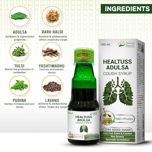 Healing Pharma Healing Pharma - Healtuss Adulsa Cough Syrup With Tulsi & Phudina | Ayurvedic Remedy | Zero Added Sugar - 100ml x Pack of 2