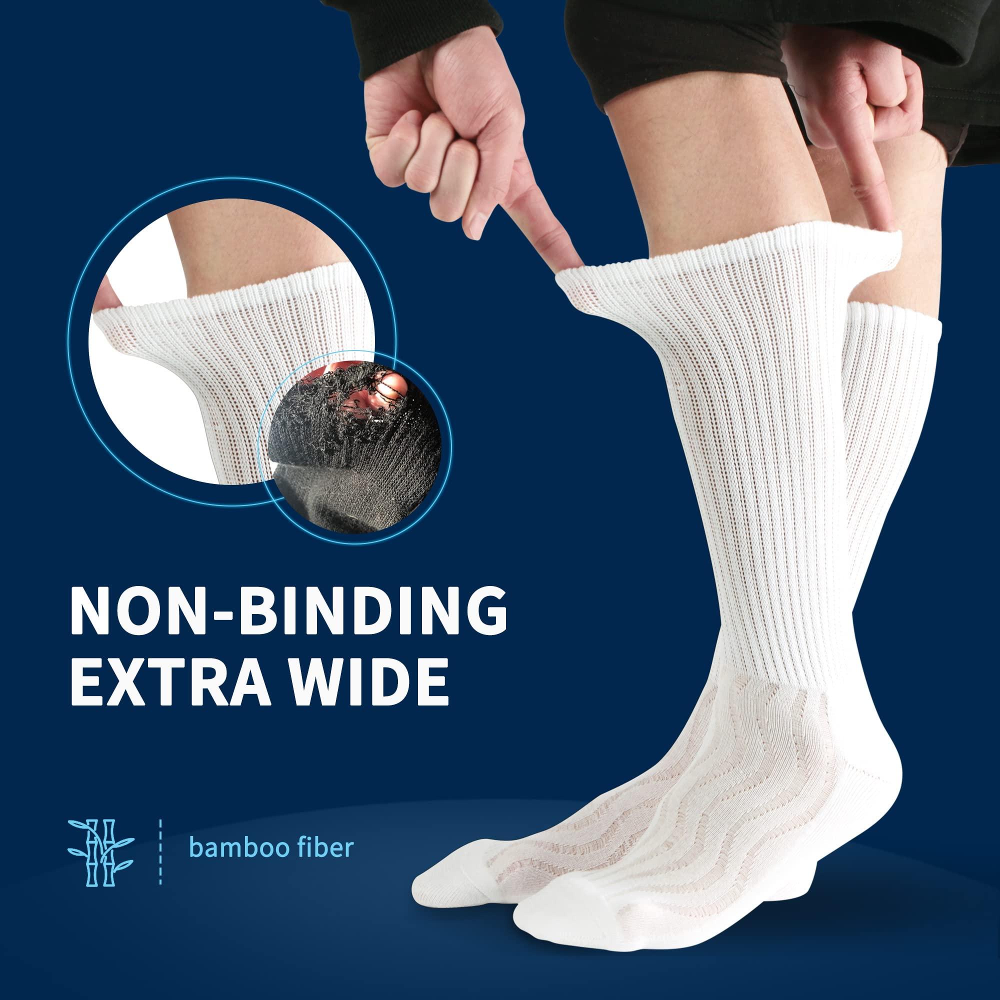 LIN LIN Diabetic Socks for Men & Women, 6 Pairs Crew/Ankle Socks with Cushion, Non-Binding, Extra Wide Top, Loose Fit