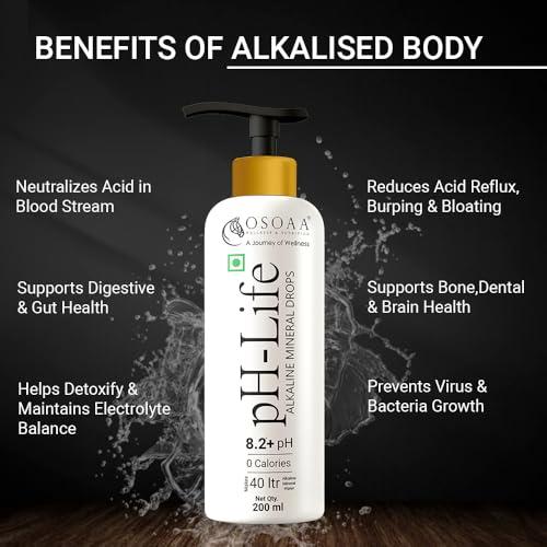 OSOAA OSOAA Ph-Life Vegetarian Alkaline Mineral Water Drops (200Ml)|Makes 40L Alkaline Water|8.2+ Ph Booster Drops For Ro Water|14 Minerals,0 Calorie|Drinking Water Enhancer Liquid