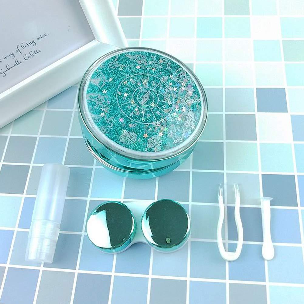 ORIONE Cute Fashion Contact Lens Case, Color Sparkles Contact Lens Care Vision Care Nobleness Contact Lens Cases Kit with Mirror, Tweezers, Stick Connection, Keep Contact Lens from Drying (Green)