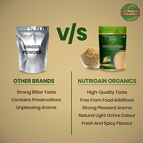 NUTRIGAIN ORGANICS Nutrigain Organic Ginger Powder | 100% Pure Adrak | Use In Tea Or Cooking | Premium And Desi Sunth | Fresh And Fine Powder | 250 grams Pack Of 3