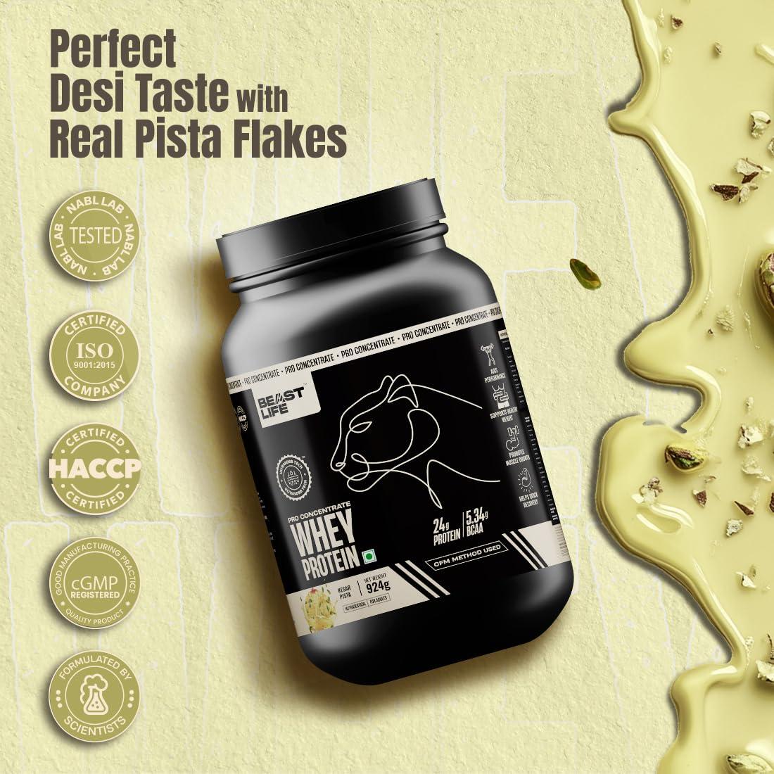 BEASTLIFE BeastLife Whey Protein Powder Kesar Pista With Ultrasorb Tech 924g,24G Protein,5.3G Bcaa,Sports Nutrition|High Absorbtion Fuels Muscle|Speed Recovery For Men & Women(27 Serving (Pack of 1), Kesar Pista)