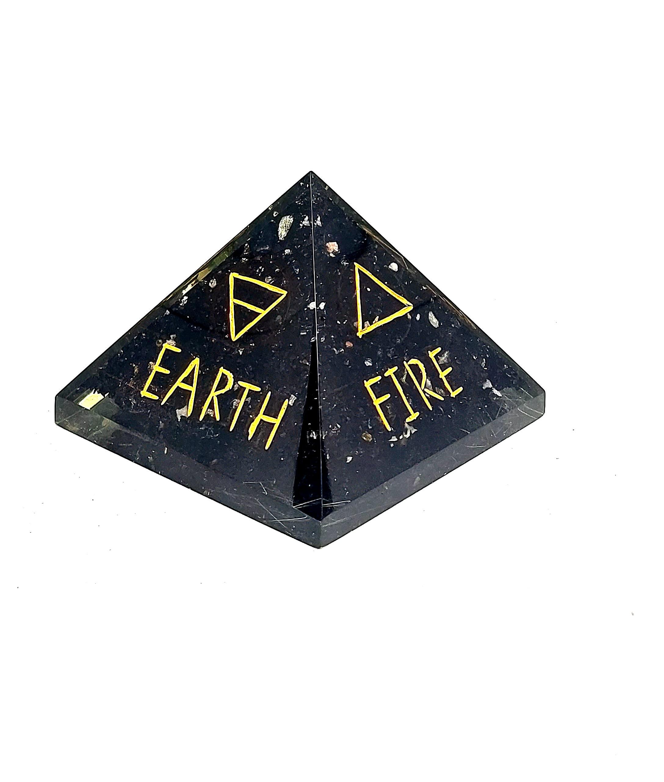 ASTROGHAR Astroghar Natural Black Tourmaline Crystal Chips 4 Elements Healing Symbol Engraved Orgonite Orgone Pyramid for Reiki and Chakra Healing