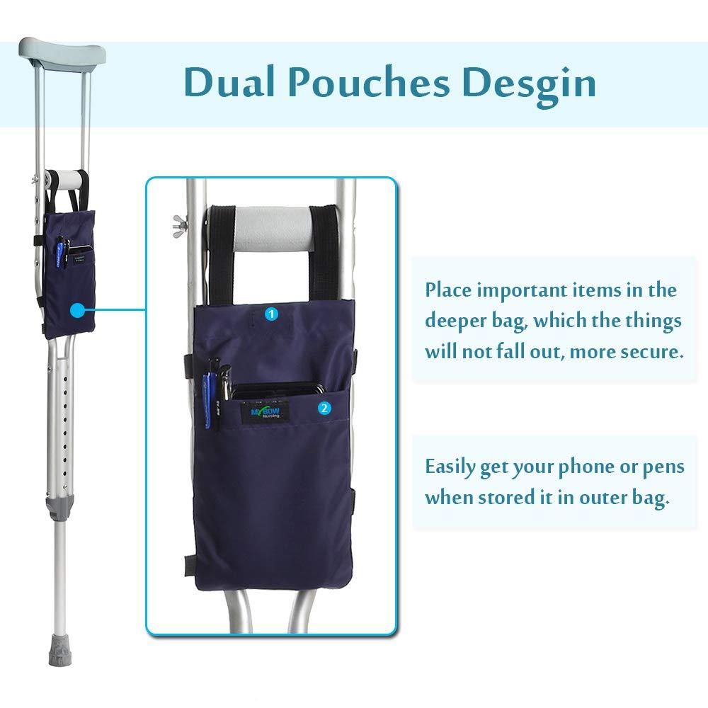 Mybow Crutch Bag Pouch for Underarm Crutches Pouch Pocket Cup Holder Broken Leg Crutches Accessories Storage Bag - Lightweight for Women Men (Navy Blue)