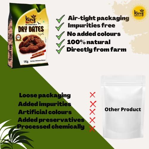 KING UNCLE King Uncle's Dry Fruits Dry Dates (Kaala Chuara), 1 Kg (2 x 500g)