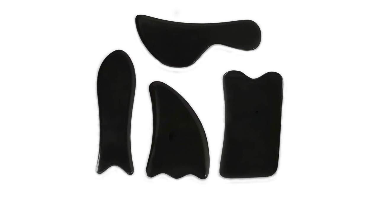 KANHA HANDICRAFT KANHA HANDICRAFT's (MT25) natural black obsidian Gua Sha massage tool for facial skincare,set of 4 tools,natural skincare tool,anti-wrinkles therapy,beauty therapy