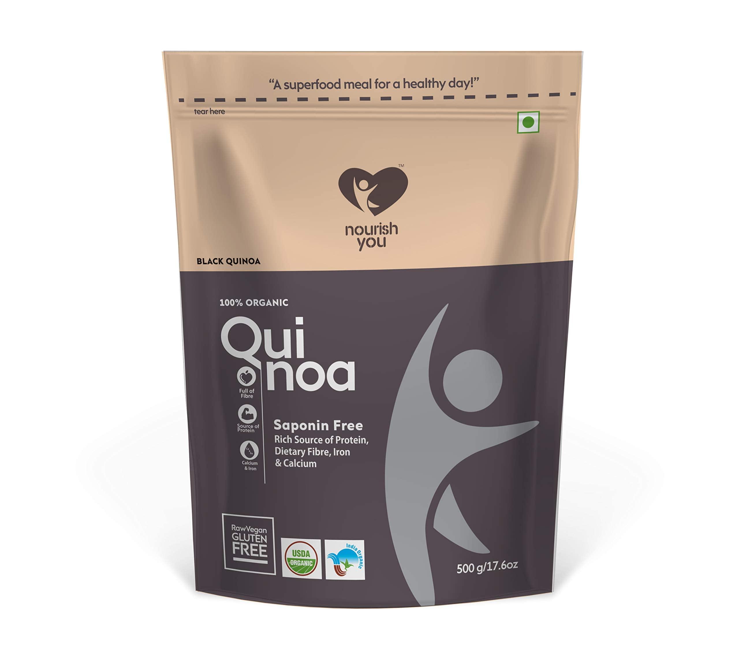 NourishYou Nourish You Organic Black Quinoa 500 gm | Dietary Grains | Certified Organic & Gluten Free | Superfood | Rich in Protein and Fiber | Pack of 1
